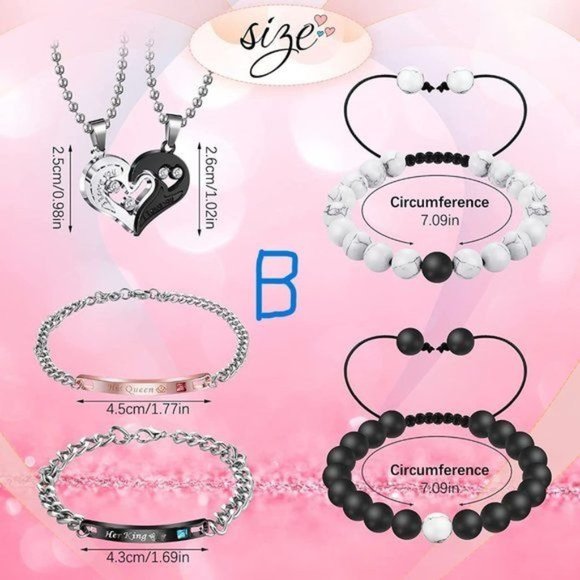 New 8 Pieces Couples Necklace Bracelet Matching Bracelets Set for Women Men - Picture 1 of 9